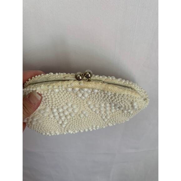 John Wind 60's Vintage Cream Beaded Bag Shoulder bag or Clutch - Picture 7 of 9